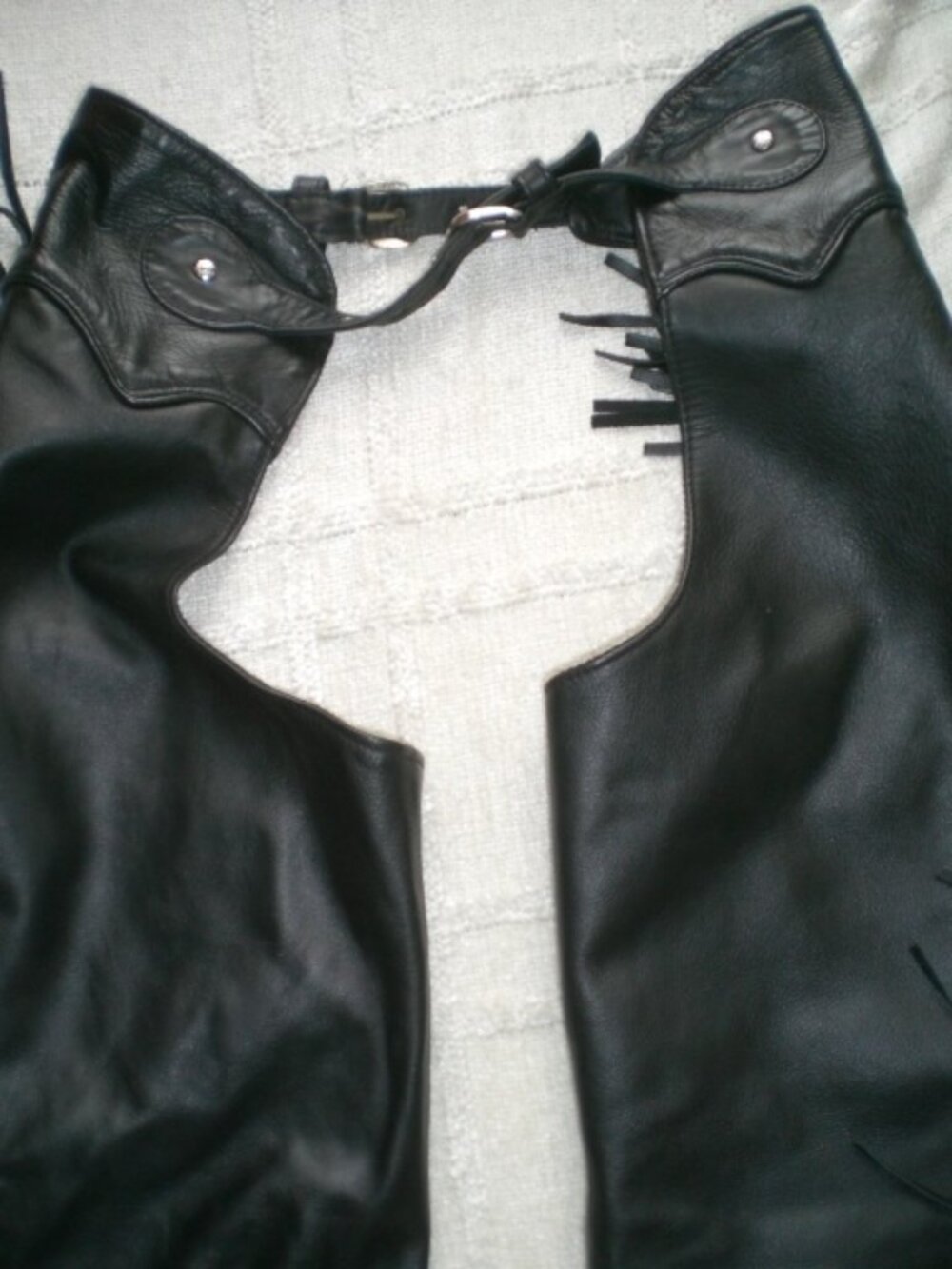 HARLEY DAVIDSON CHAPS black fringe leather western pants studs XS moto Vintage - Picture 3 of 8